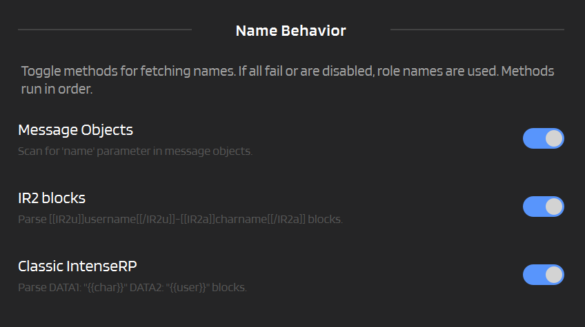 Name Behavior settings