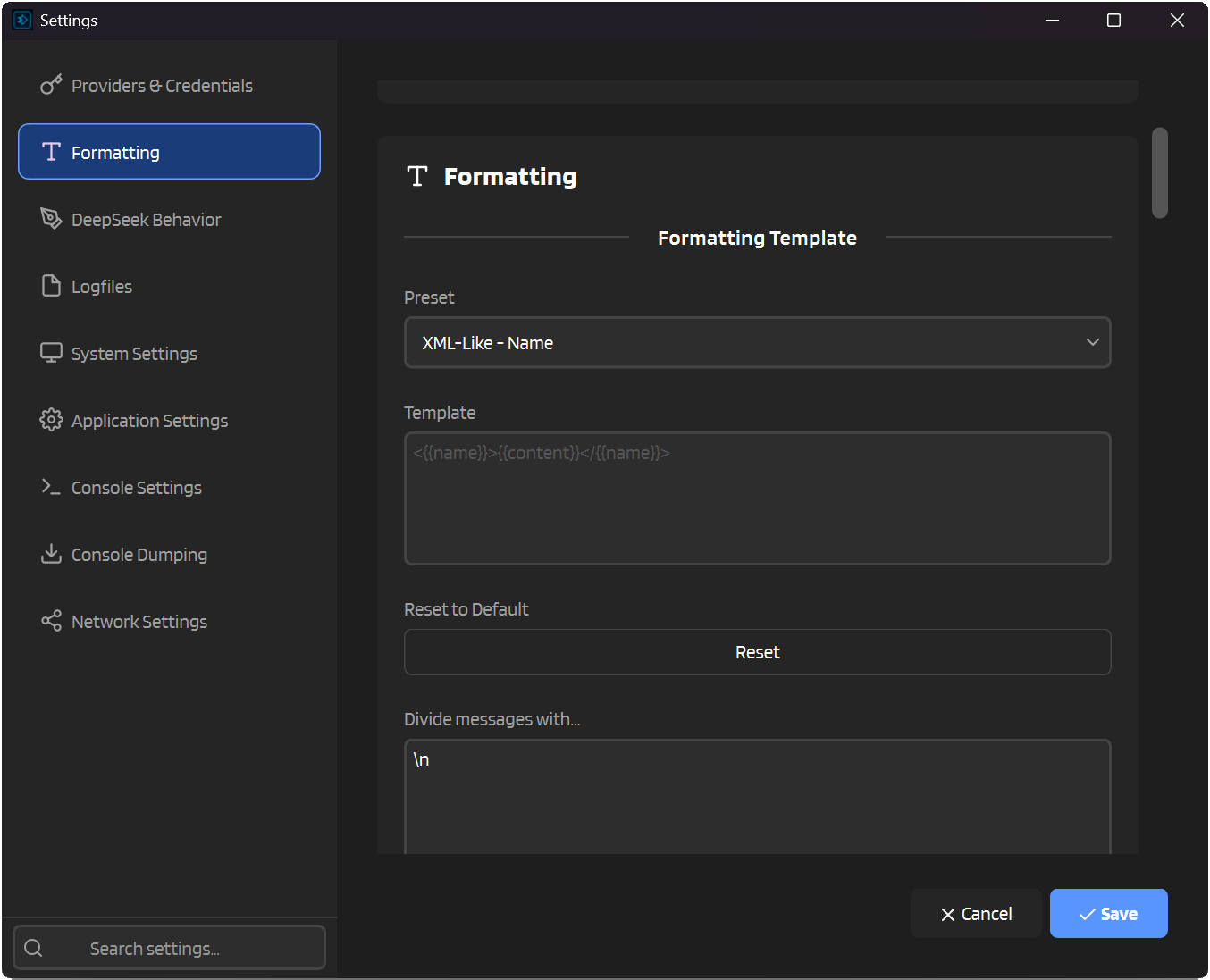 Preset dropdown in Settings