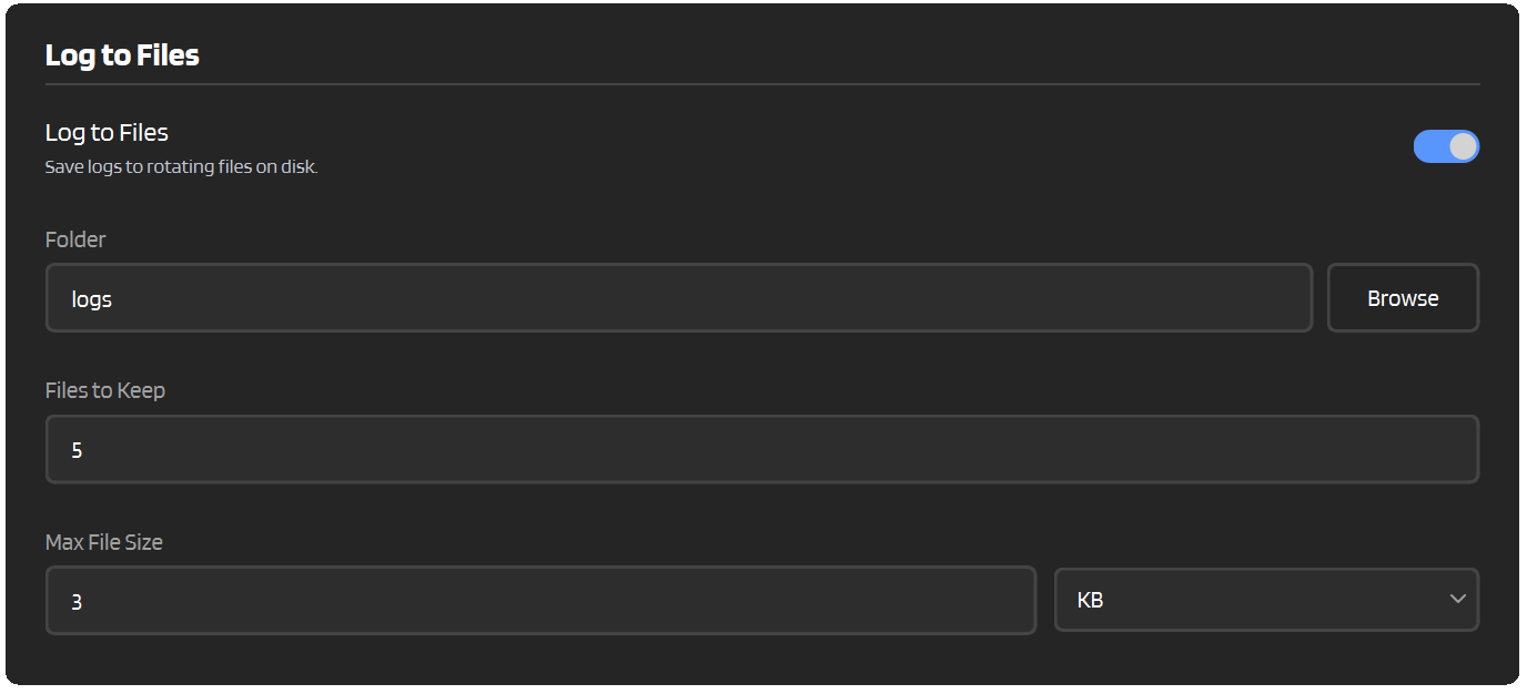 Logfiles settings