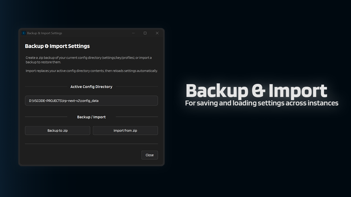 Backup & Import Settings window
