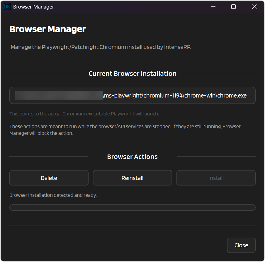 Browser Manager window